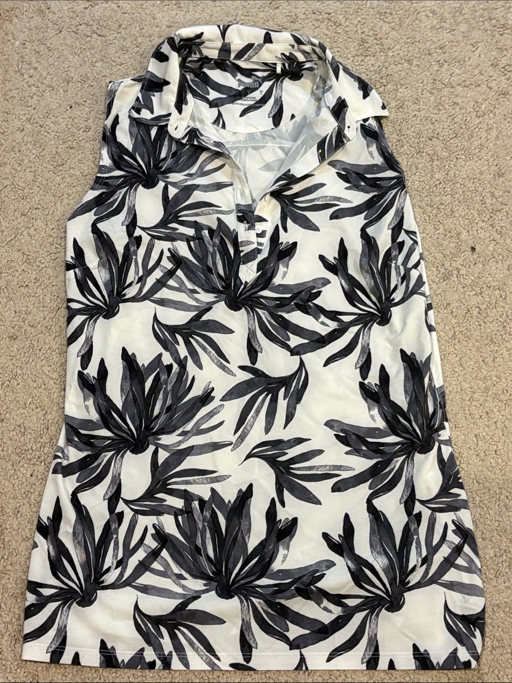 Puma Sleeveless Collared Golf Tank with Black Floral Print